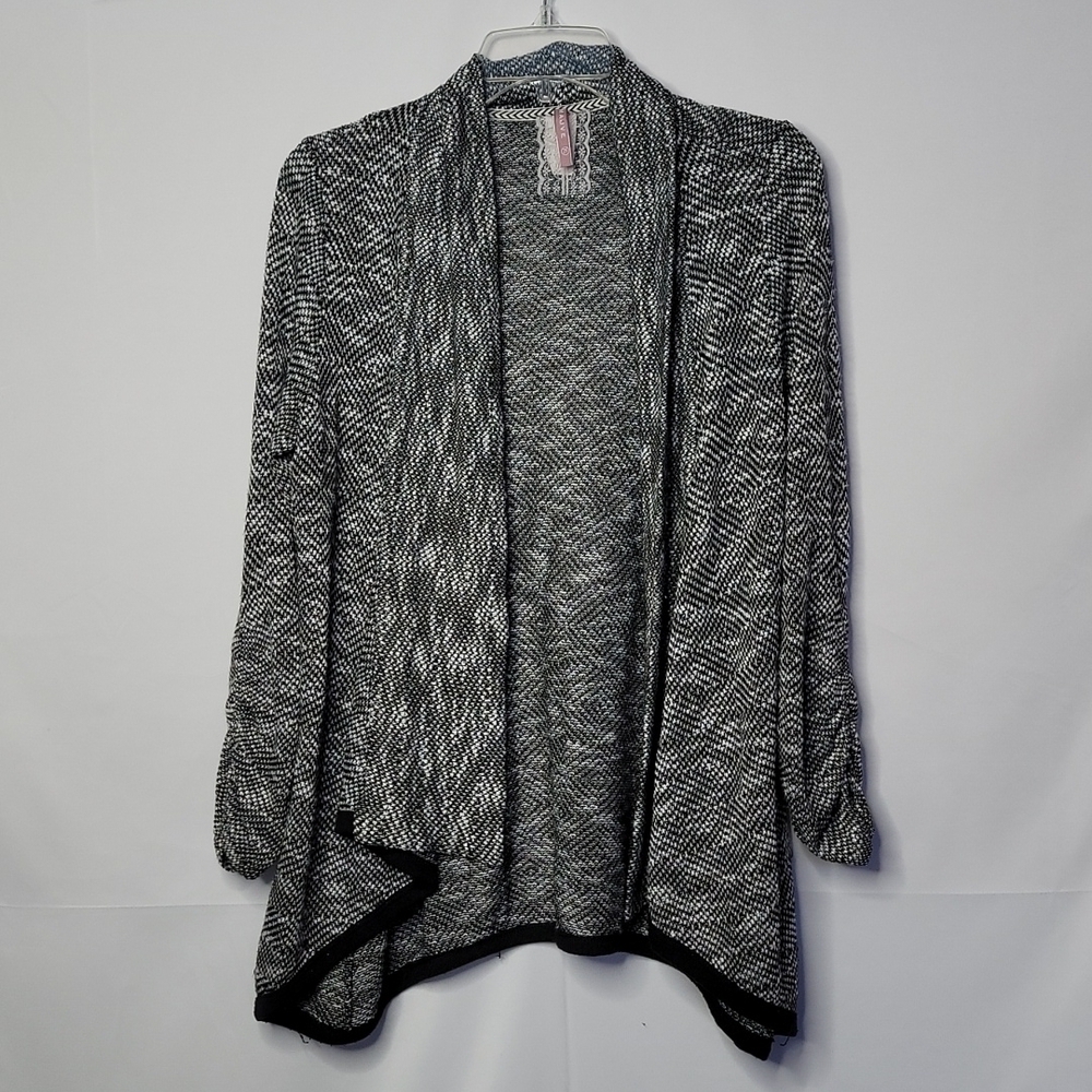 Mauve long sleeve knitted black white open cardigan sweater sz XL